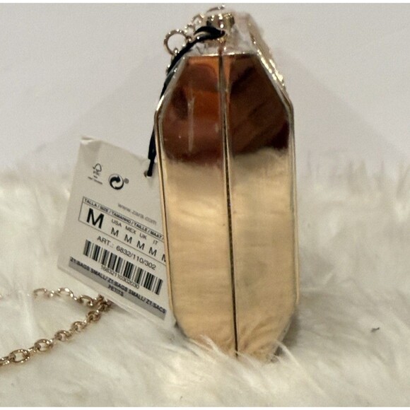 Zara Limited Edition Rhinestones Metallic Golden Cage Style Box Clutch Bag Chain - Picture 7 of 14